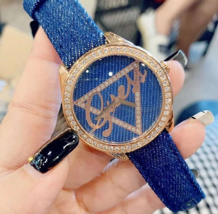 Guess Little Flirt Quartz Blue Dial Blue Leather Strap Watch For Women - W0456L6