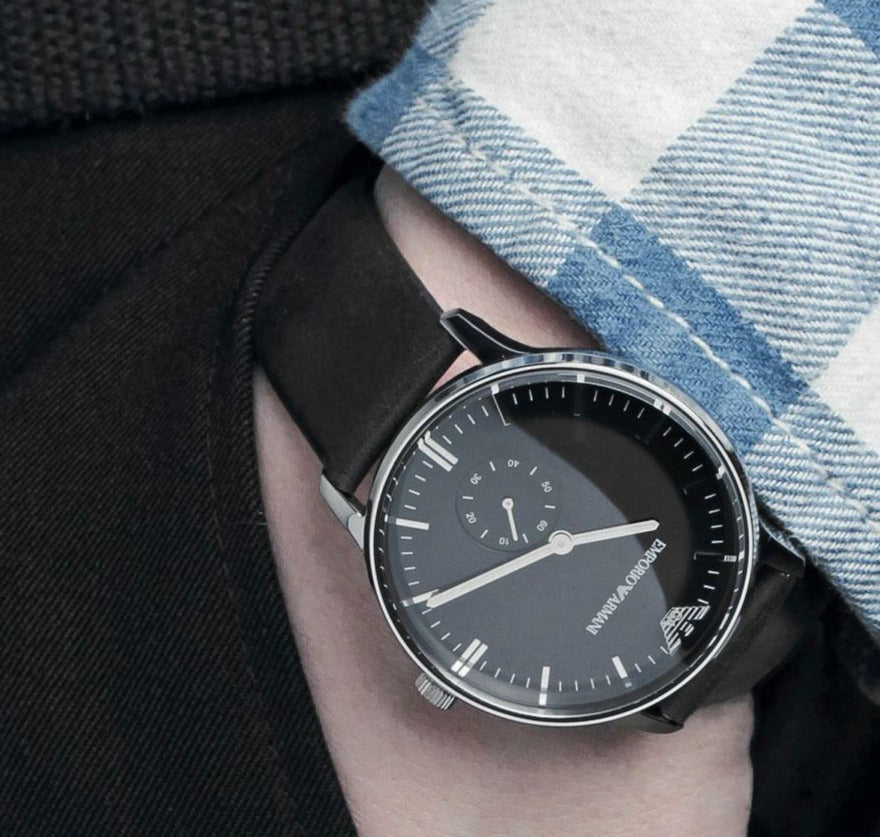 Emporio Armani Gianni Quartz Black Dial Black Leather Strap Watch For Men - AR0382 Buy Now By Emporio Armani