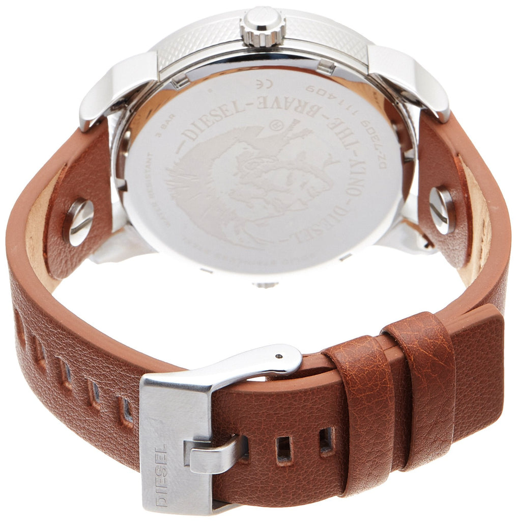 Diesel Mini Daddy Silver Dial Brown Leather Strap Watch For Men - DZ7309 Buy Now By Diesel