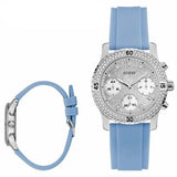 Guess Confetti Crystal Silver Dial Blue Rubber Strap Watch For Women - W1098L3 Buy Now By Guess