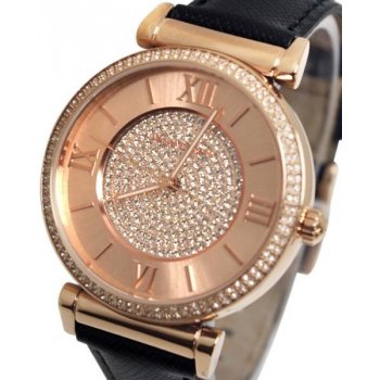 Michael Kors Catlin Rose Gold Crystal Dial Black Leather Strap Watch for Women - MK2376 Buy Now By Michael Kors