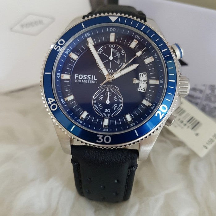 Fossil Wakefield Chronograph Blue Dial Black Leather Strap Watch for Women - CH2945 Buy Now By Fossil
