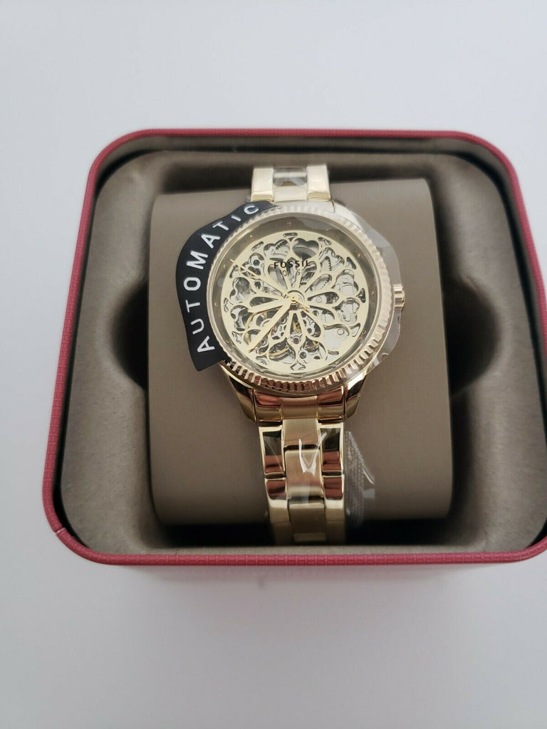 Fossil Rye Automatic Skeleton Gold Dial Gold Steel Strap Watch for Women - BQ3755 Buy Now By Fossil