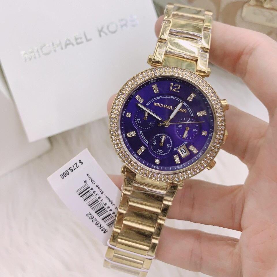 Michael Kors Parker Chronograph Blue Dial Gold Steel Strap Watch For Women - MK6262 Buy Now By Michael Kors