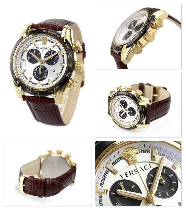 Versace V-Ray Chronograph Quartz White Dial Brown Leather Strap Watch For Men - VE2I00221 Buy Now By Versace