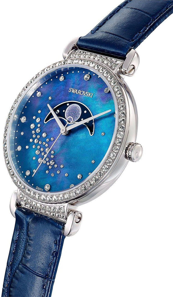 Swarovski Passage Moon Phase Blue Dial Blue Leather Strap Watch for Women - 5613320 Buy Now By Swarovski