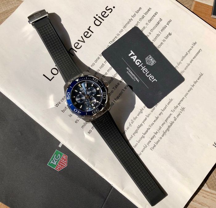 Tag Heuer Aquaracer Chronograph Blue Dial Black Rubber Strap Watch for Men - CAY111B.FT6041 Buy Now By Tag Heuer