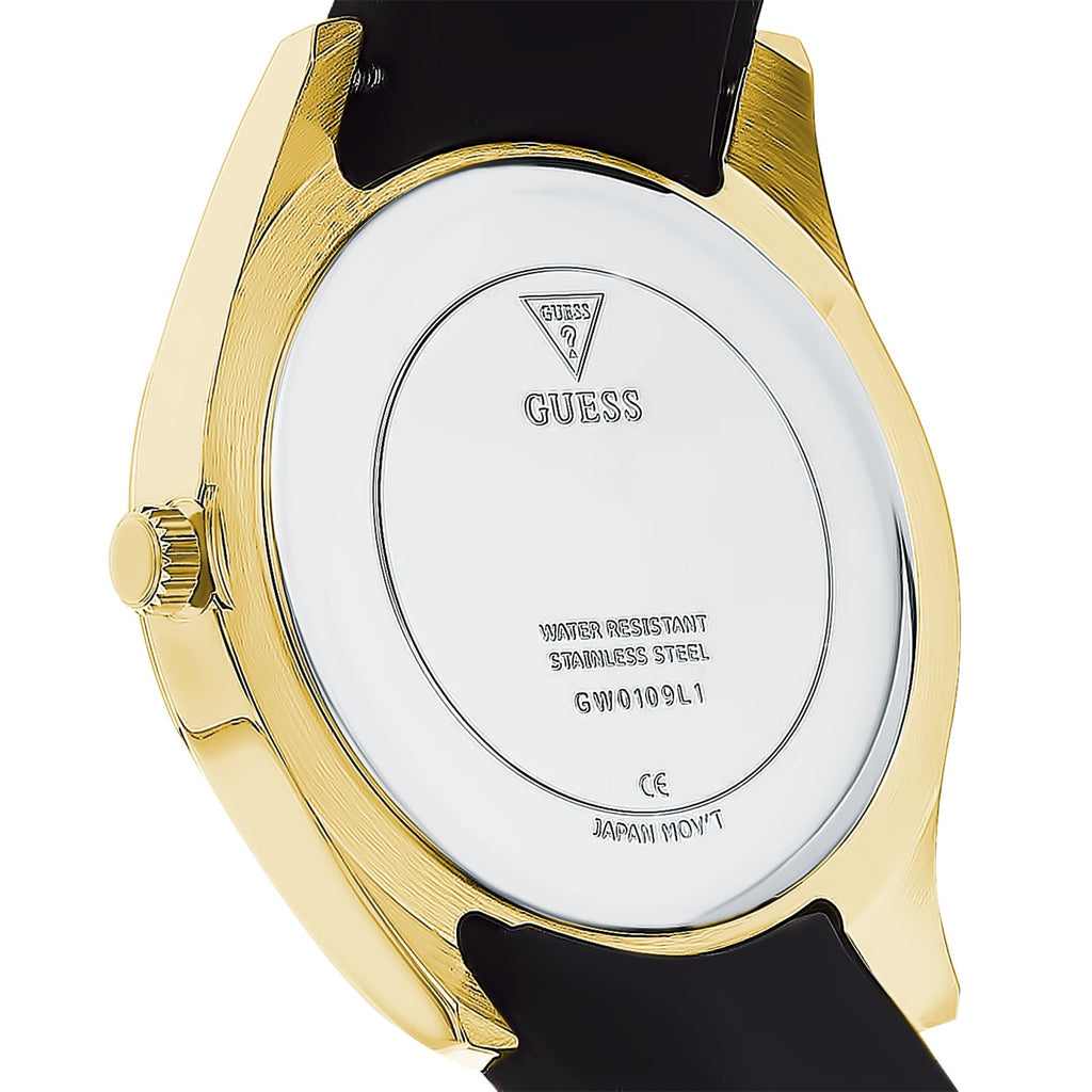 Guess Clarity Gold Dial Black Silicone Strap Watch for Women - GW0109L1 Buy Now By Guess
