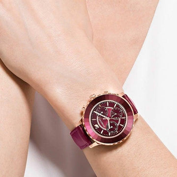 Swarovski Octea Lux Chrono Red Dial Red Leather Strap Watch for Women - 5547642 Buy Now By Swarovski