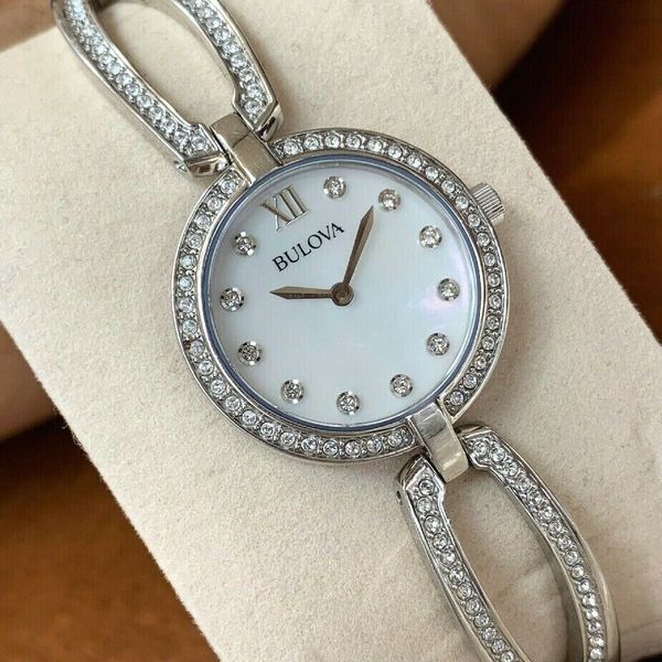 Bulova Crystal Collection Mother of Pearl Dial Silver Steel Strap Watch for Women - 96L223 Buy Now By Bulova
