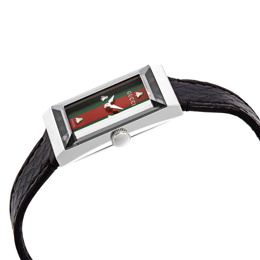 Gucci G-Frame Mother of Pearl Green & Red Dial Black Leather Strap Watch For Women - YA147403 Buy Now By Gucci