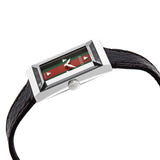 Gucci G-Frame Mother of Pearl Green & Red Dial Black Leather Strap Watch For Women - YA147403 Buy Now By Gucci