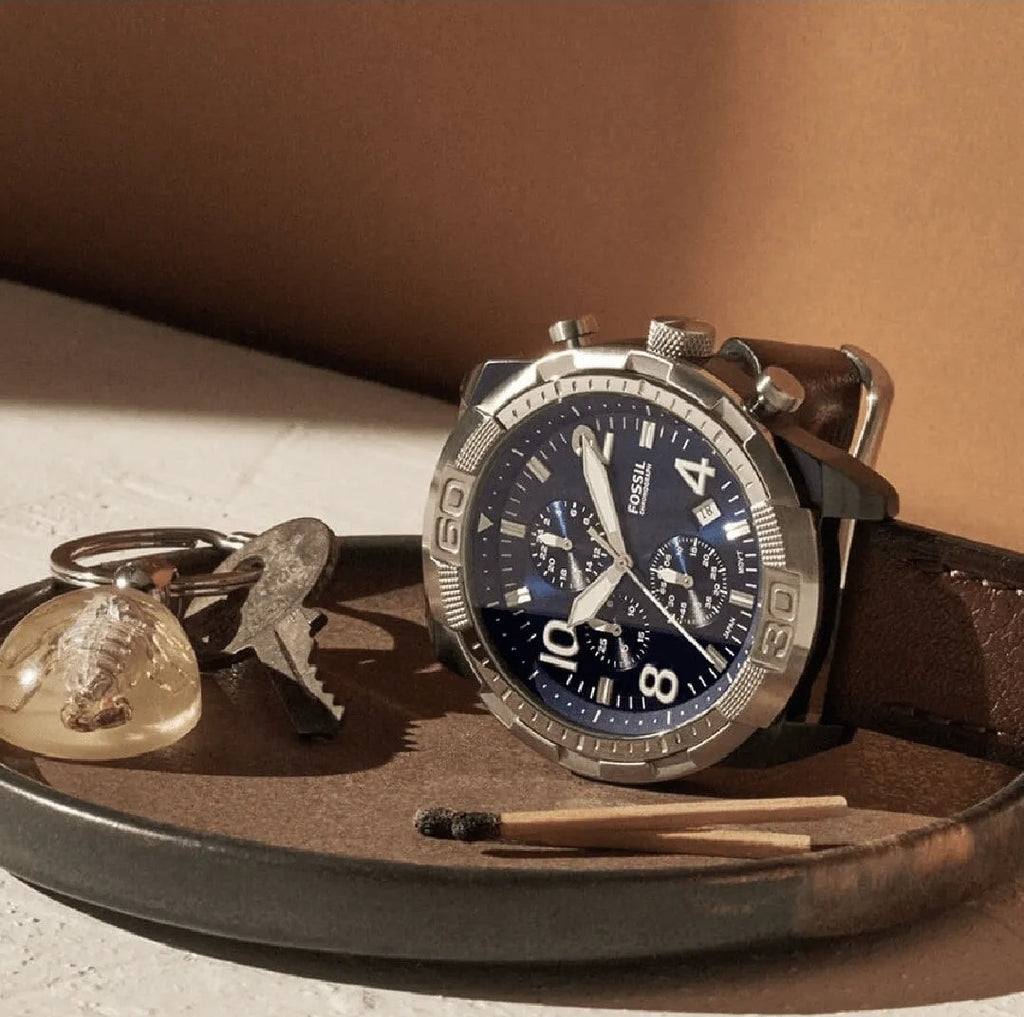 Fossil Bronson Chronograph Luggage Blue Dial Brown Leather Strap Watch for Men - FS5829 Buy Now By Fossil