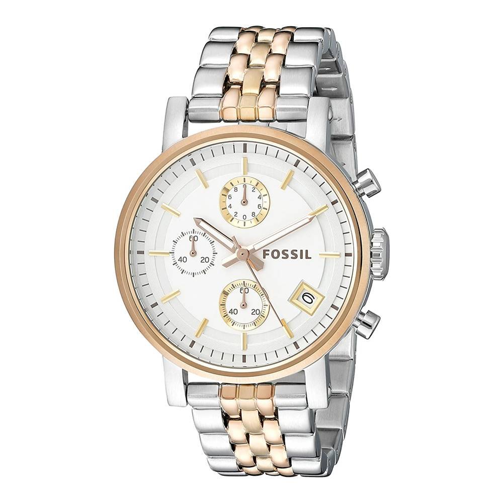 Fossil Boyfriend Chronograph White Dial Two Tone Steel Strap Watch for Women - ES3840 Buy Now By Fossil