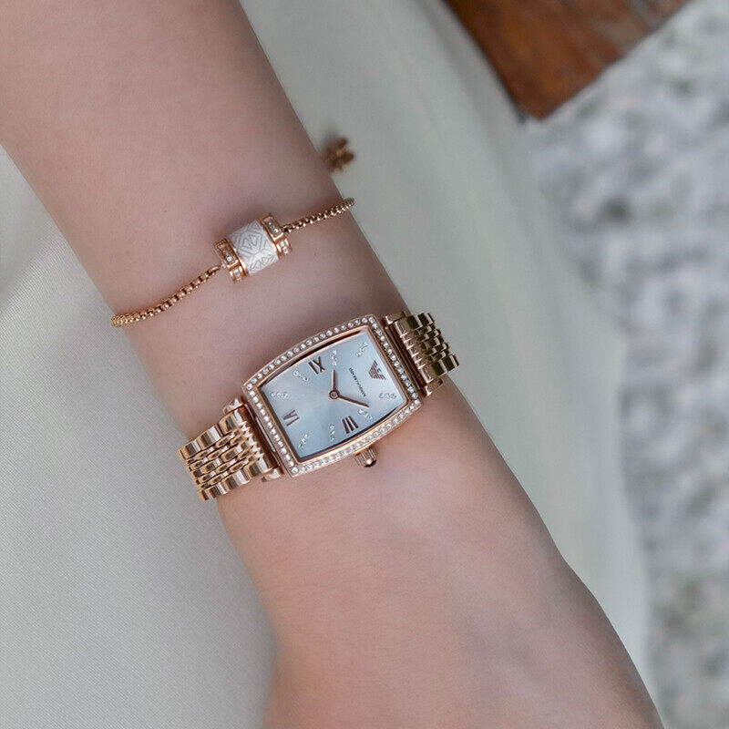 Emporio Armani Gianni T Bar Quartz Crystals White Dial Rose Gold Steel Strap Watch For Women - AR11406 Buy Now By Emporio Armani