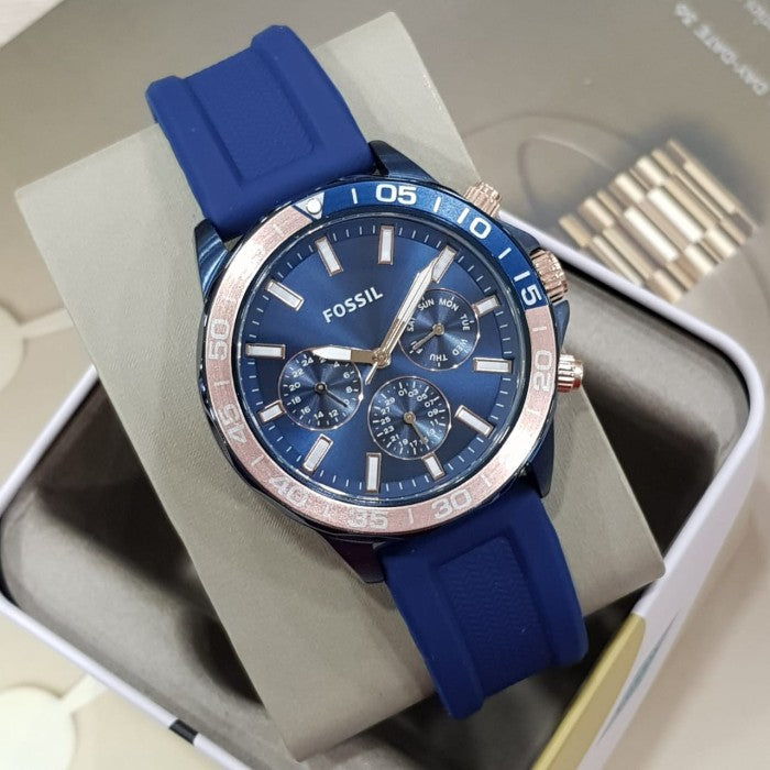 Fossil Bannon Multifunction Blue Dial Blue Silicone Strap Watch for Men - BQ2498 Buy Now By Fossil