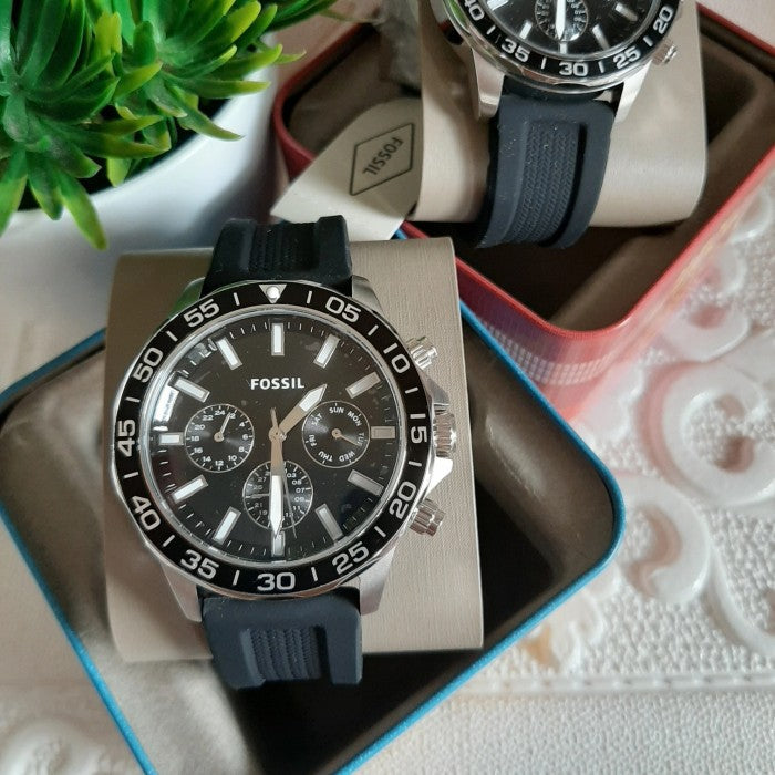 Fossil Bannon Multifunction Black Dial Black Silicone Strap Watch for Men - BQ2494 Buy Now By Fossil