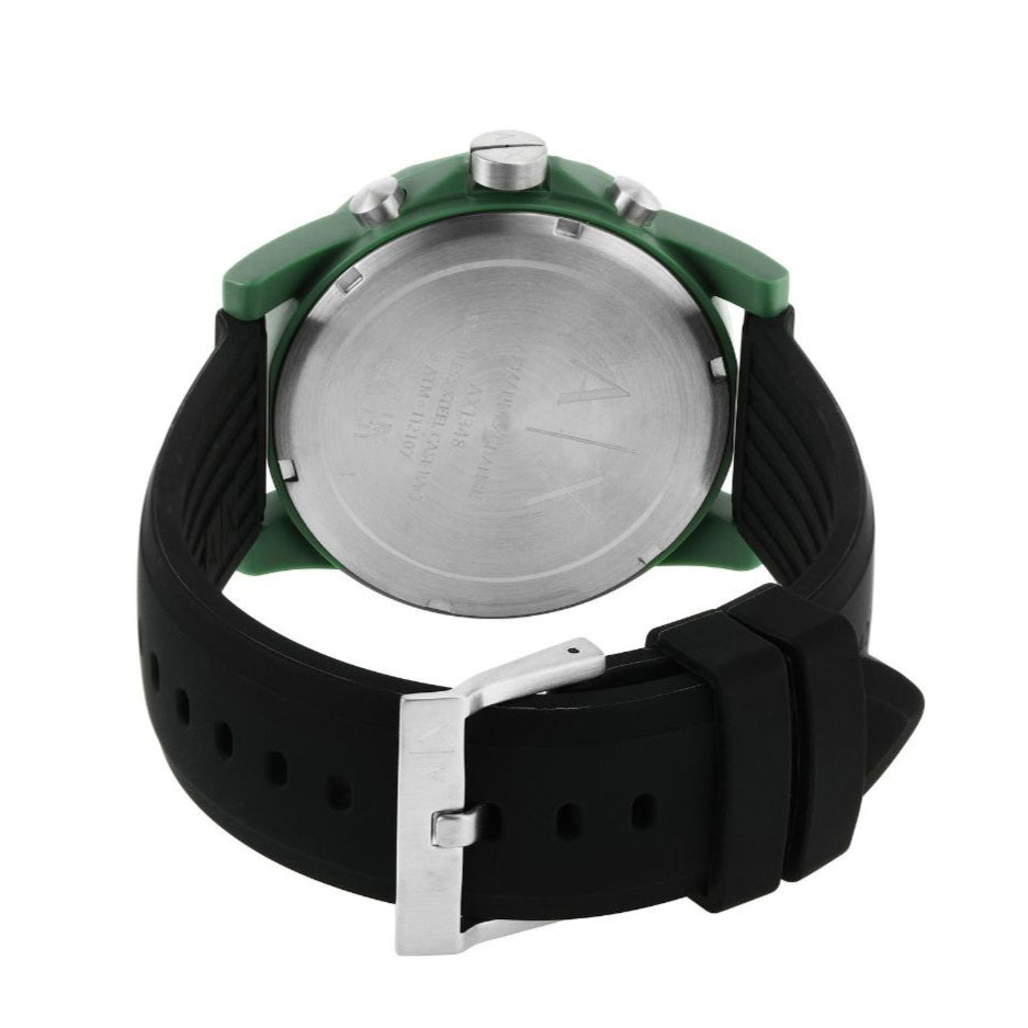 Armani Exchange Outerbanks Chronograph Black Dial Black Silicone Strap Watch For Men - AX1348 Buy Now By Armani Exchange