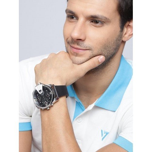 Diesel Uber Chief Oversized 4 Time Black Dial Leather Strap Watch For Men - DZ7376 Buy Now By Diesel
