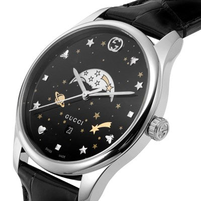 Gucci G-Timeless Moonphase Black Dial Black Leather Strap Watch For Men - YA126327 Buy Now By Gucci