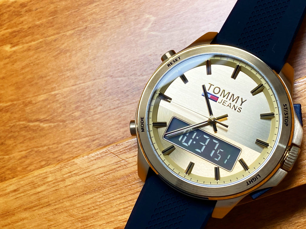 Tommy Hilfiger Jeans Digital Analog Gold Dial Black Rubber Strap Watch For Women - 1791762 Buy Now By Tommy Hilfiger