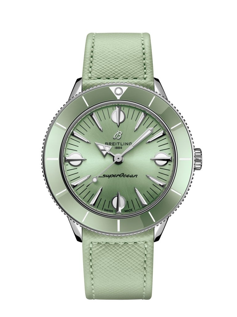 Breitling Superocean Heritage '57 Pastel Paradise Green Dial Green Leather Strap Watch for Women - A10340361L1X1 Buy Now By Breitling