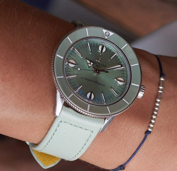 Breitling Superocean Heritage '57 Pastel Paradise Green Dial Green Leather Strap Watch for Women - A10340361L1X1 Buy Now By Breitling