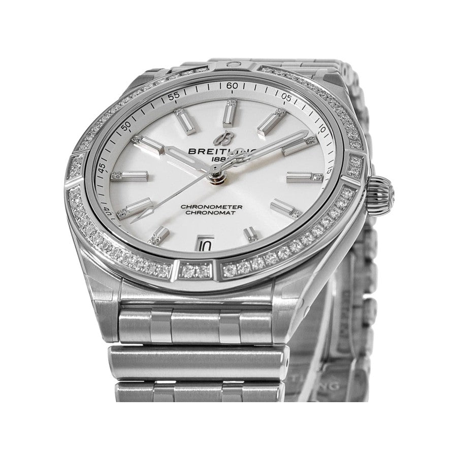 Breitling Chronomat Automatic 36 Diamonds White Dial Silver Steel Strap Watch for Women - A10380591A1A1 Buy Now By Breitling