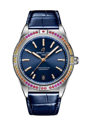 Breitling Chronomat Automatic 36 South Sea Blue Dial Blue Leather Strap Watch for Women - A10380611C1P1 Buy Now By Breitling