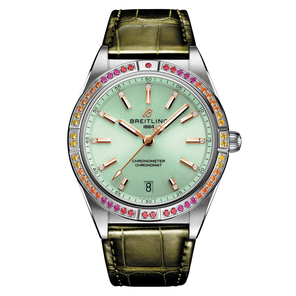 Breitling Chronomat Automatic 36 South Sea Green Dial Green Leather Strap Watch for Women - A10380611L1P1 Buy Now By Breitling