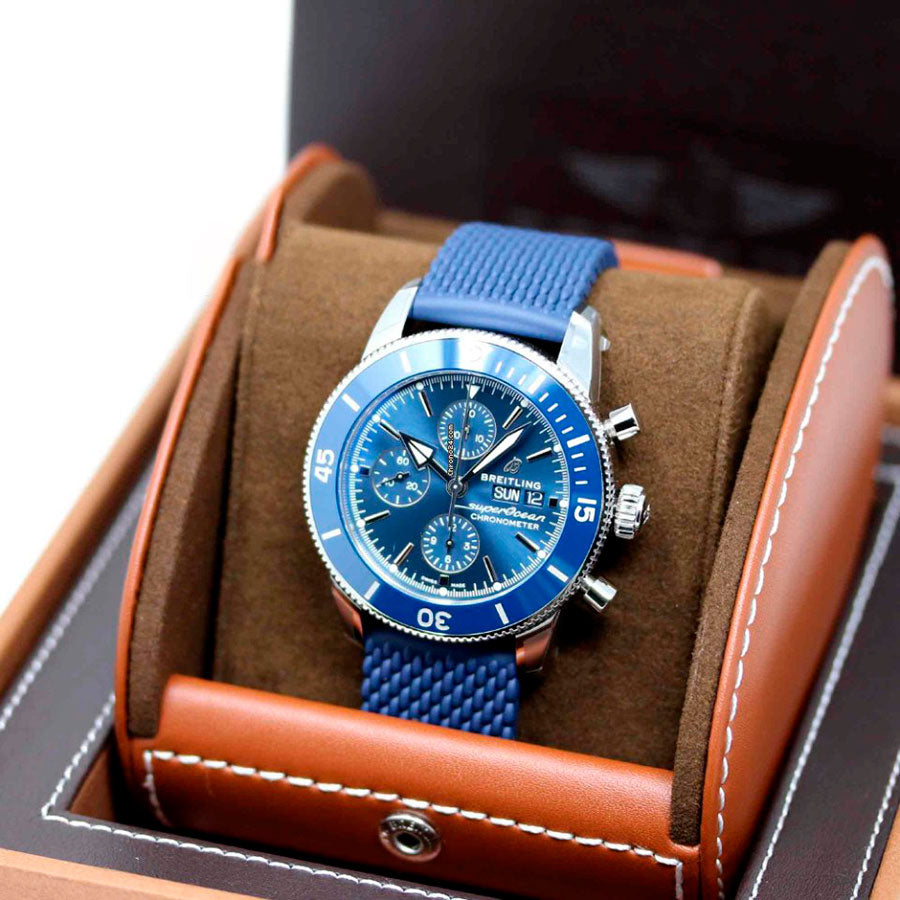 Breitling Superocean Heritage Chronograph 44 Blue Dial Blue Mesh Bracelet Watch for Men - A13313161C1S1 Buy Now By Breitling