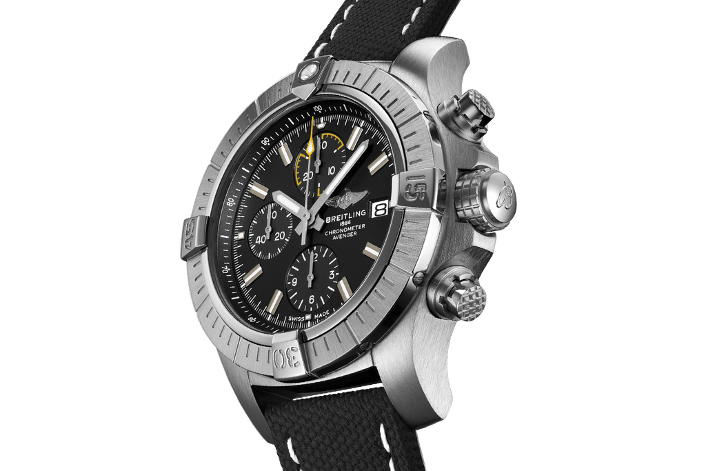 Breitling Avenger Chronograph 45mm Black Dial Black Leather Strap Watch for Men - A13317101B1X1 Buy Now By Breitling