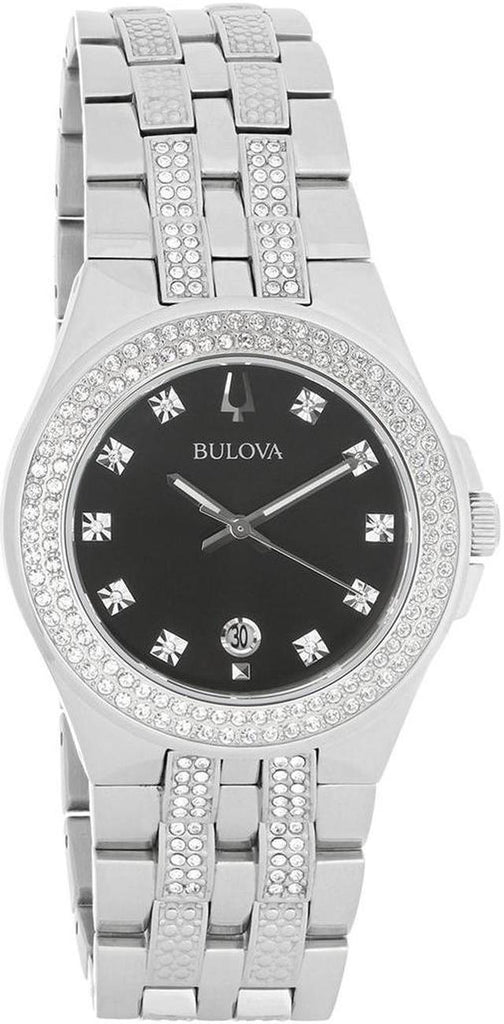Bulova Crystal Collection Black Dial Silver Steel Strap Watch for Men - 96K102 Buy Now By Bulova