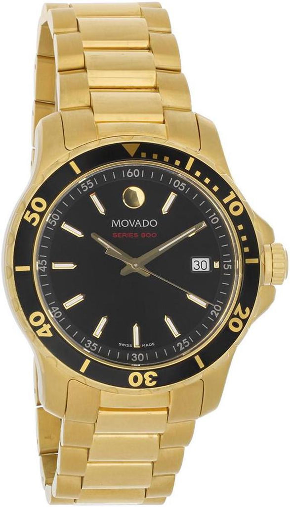 Movado Series 800 Black Dial Gold Steel Strap Watch For Men - 2600145 Buy Now By Movado