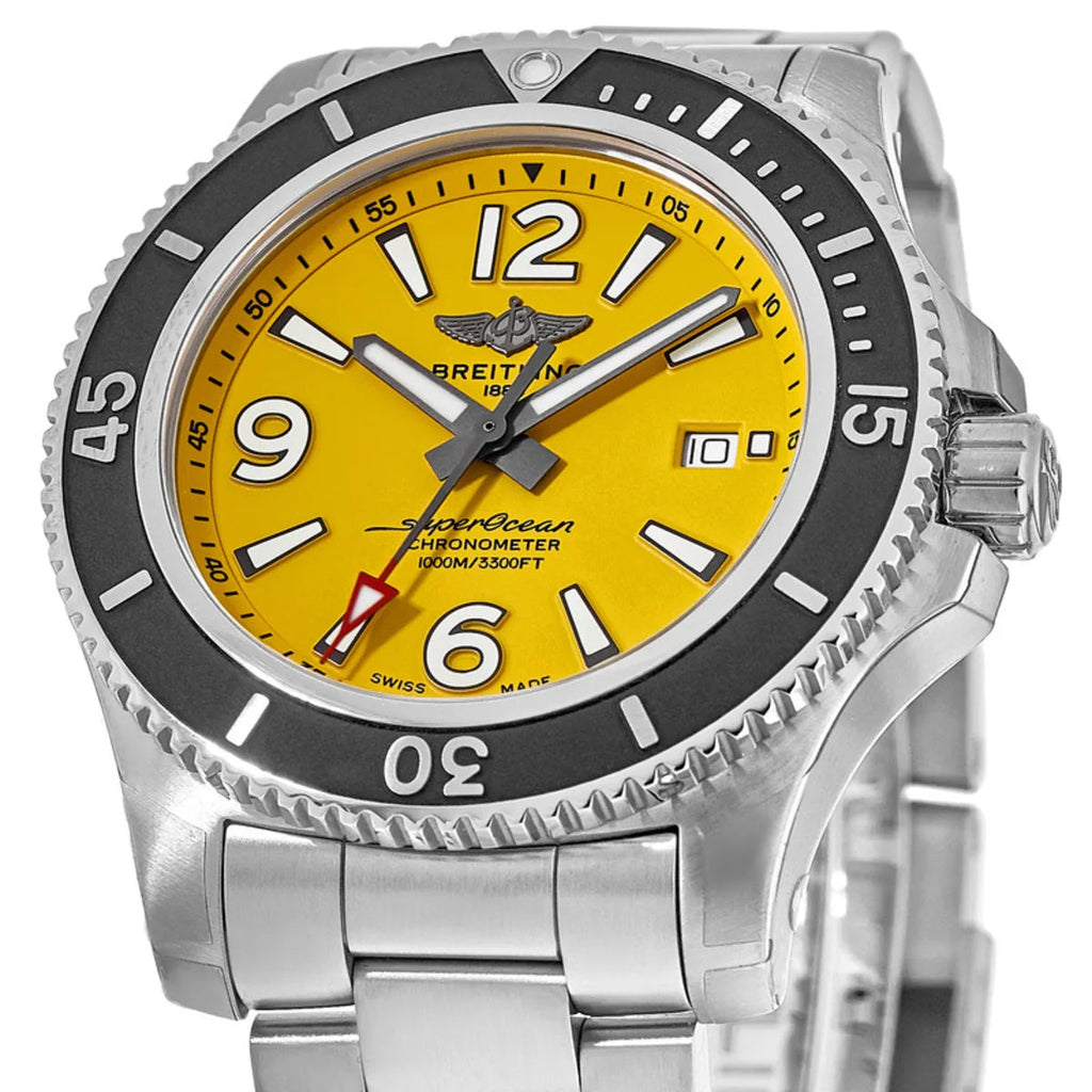 Breitling Superocean Automatic 44mm Yellow Dial Silver Steel Strap Watch for Men - A17375211/1A1 Buy Now By Breitling