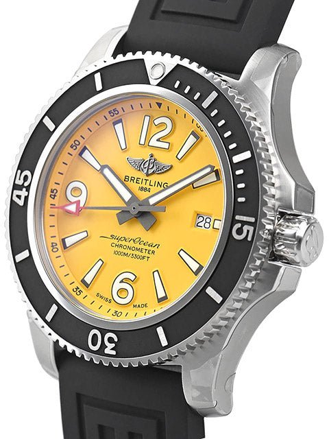 Breitling Superocean Automatic 44mm Yellow Dial Black Rubber Strap Watch for Men - A17367021I1S1 Buy Now By Breitling