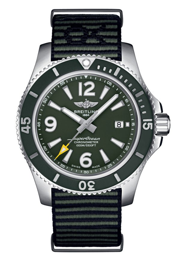 Breitling Superocean Automatic 44mm Outerknown Green Dial Green Nylon Strap Watch for Men - A17367A11L1W1 Buy Now By Breitling