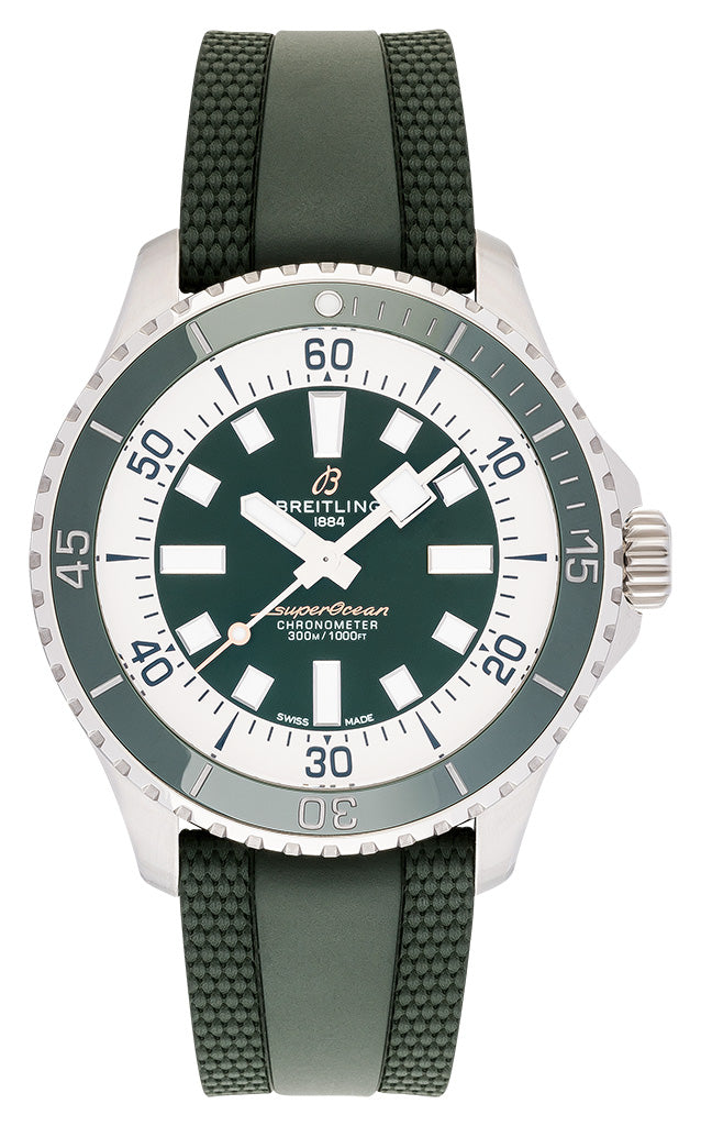 Breitling Superocean Automatic 44 Green Dial Green Rubber Strap Watch for Men - A17376A31L1S1 Buy Now By Breitling