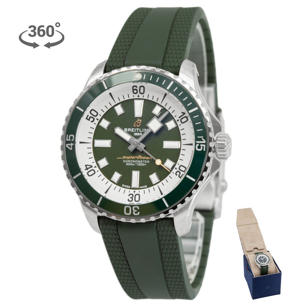 Breitling Superocean Automatic 44 Green Dial Green Rubber Strap Watch for Men - A17376A31L1S1 Buy Now By Breitling