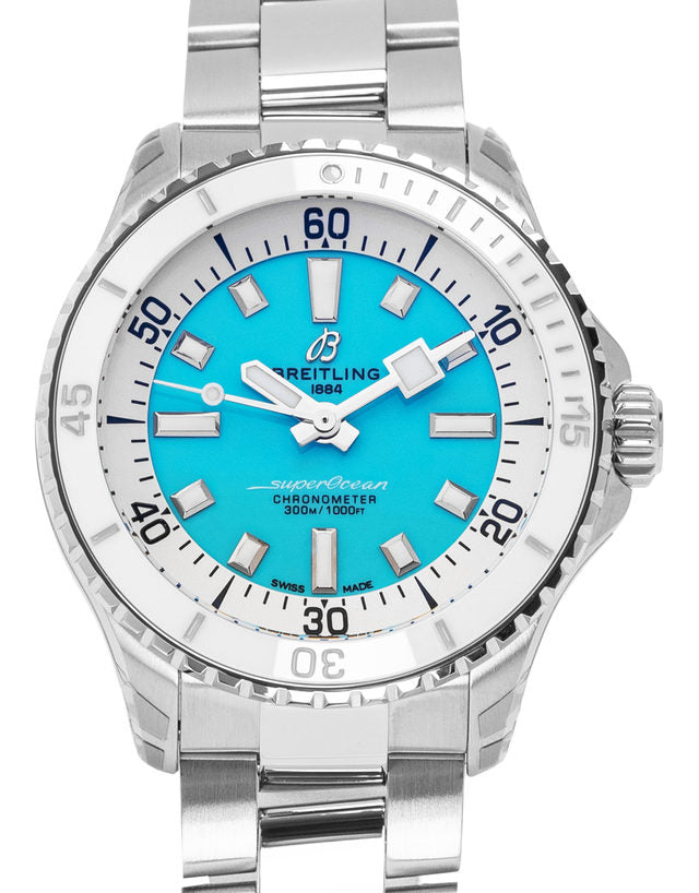 Breitling Superocean Automatic 36 Turquoise Dial Silver Steel Strap Watch for Men - A17377211C1A1 Buy Now By Breitling