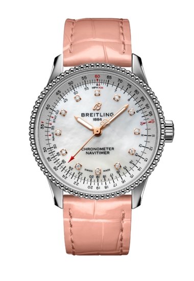 Breitling Navitimer Automatic 35 Mother of Pearl Dial Pink Leather Strap Watch for Women - A17395211A1P3 Buy Now By Breitling