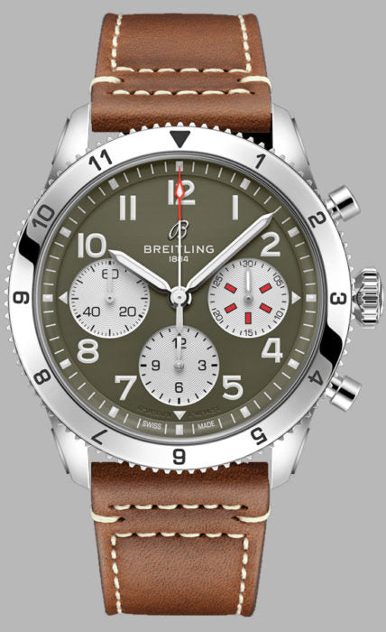 Breitling Avi Chronograph 42 Curtiss Warhawk Green Dial Brown Leather Strap Watch for Men - A233802A1L1X1 Buy Now By Breitling