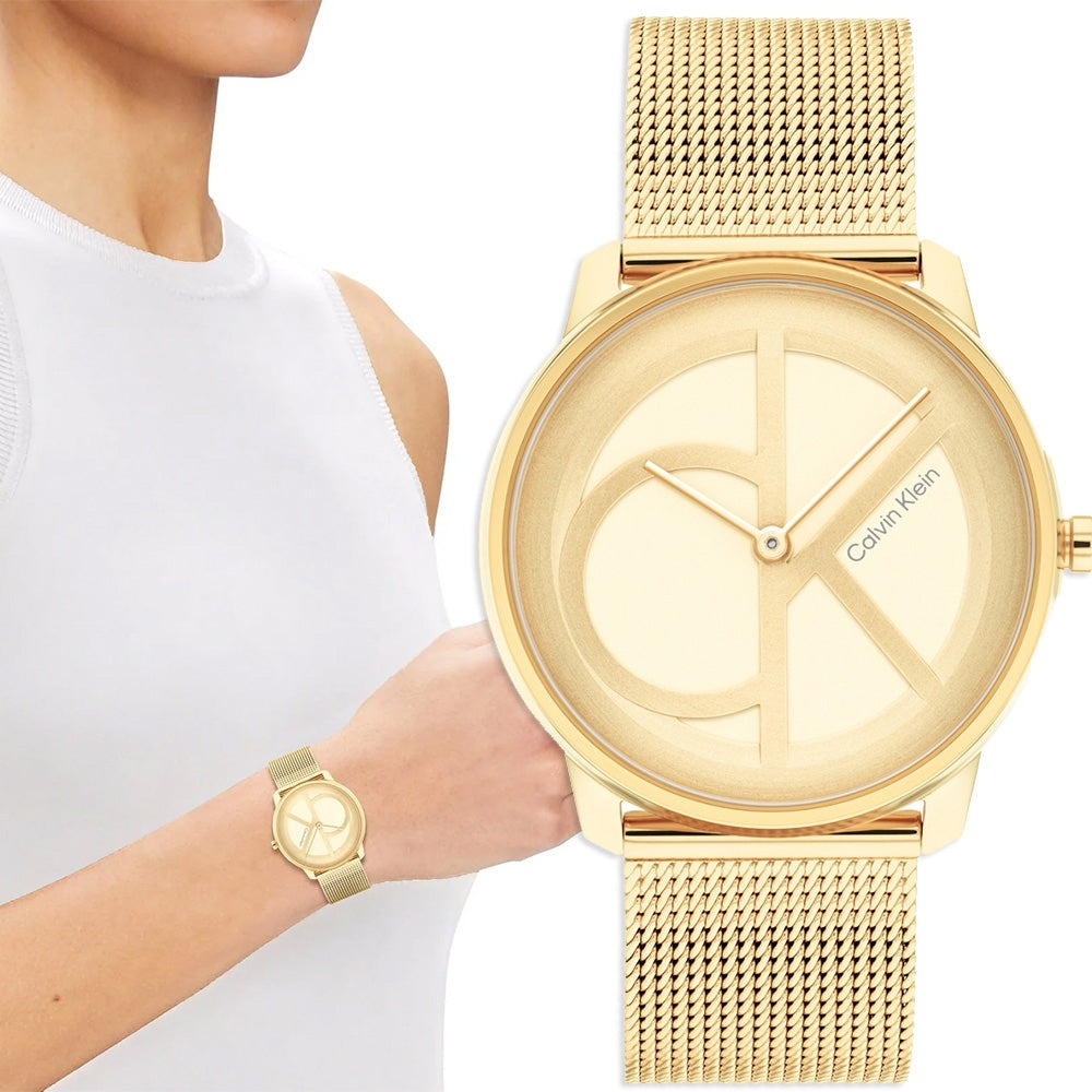 Calvin Klein Minimal Silver Dial Gold Mesh Bracelet Watch for Women - K3M22526 Buy Now By Calvin Klein