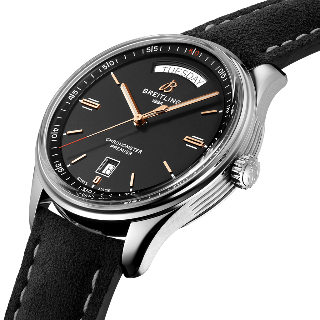 Breitling Premier Automatic 40mm Day & Date Black Dial Black Strap Mens Watch - A45340241B1X1 Buy Now By Breitling