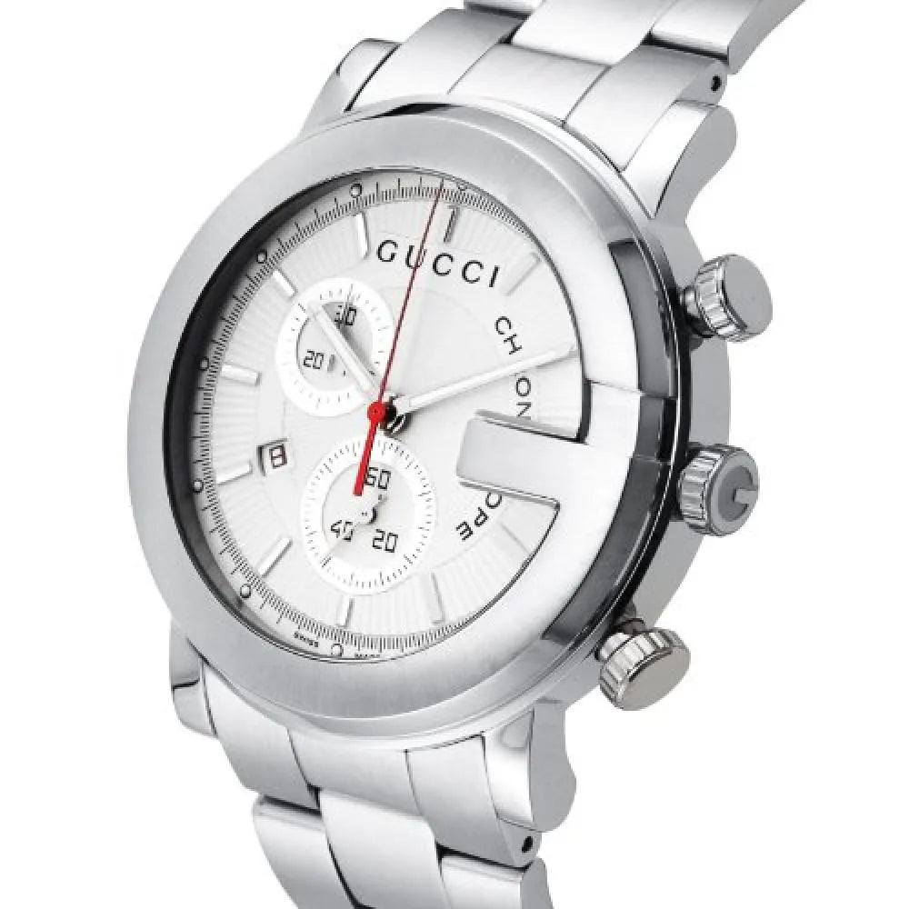 Gucci G Chrono Chronograph White Dial Silver Steel Strap Watch For Men - YA101339 Buy Now By Gucci