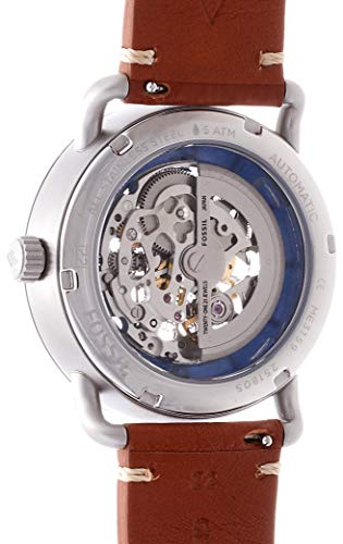 Fossil Commuter Automatic Skeleton Blue Dial Brown Leather Strap Watch for Men - ME3159 Buy Now By Fossil