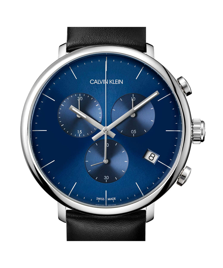 Calvin Klein High Noon Chronograph Blue Dial Black Leather Strap Watch for Men - K8M271CN Buy Now By Calvin Klein
