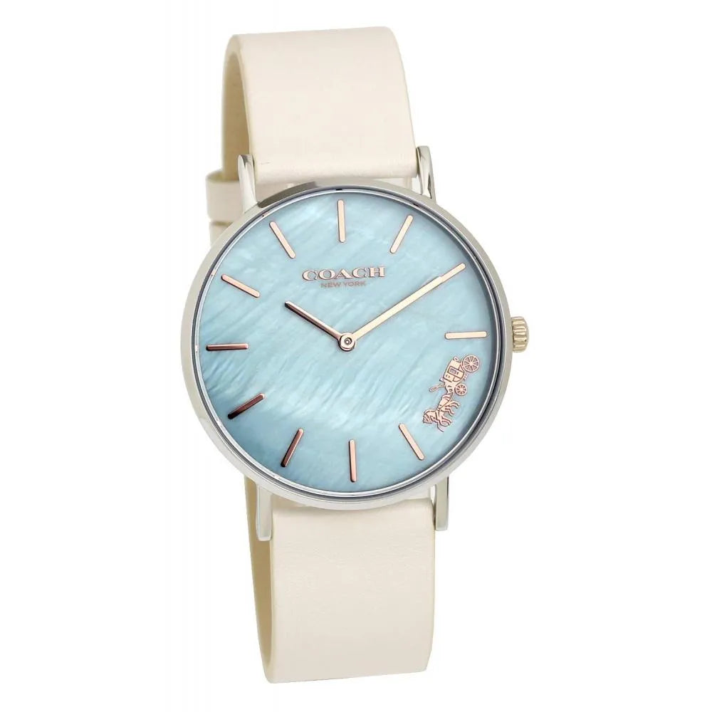Coach Perry Blue Mother of Pearl Dial White Leather Strap Watch for Women - 14503270 Buy Now By Coach