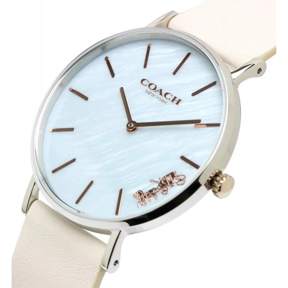 Coach Perry Blue Mother of Pearl Dial White Leather Strap Watch for Women - 14503270 Buy Now By Coach