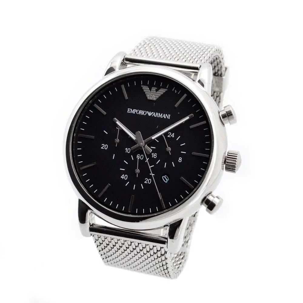 Emporio Armani Classic Chronograph Black Dial Silver Mesh Bracelet Watch For Men - AR1808 Buy Now By Emporio Armani